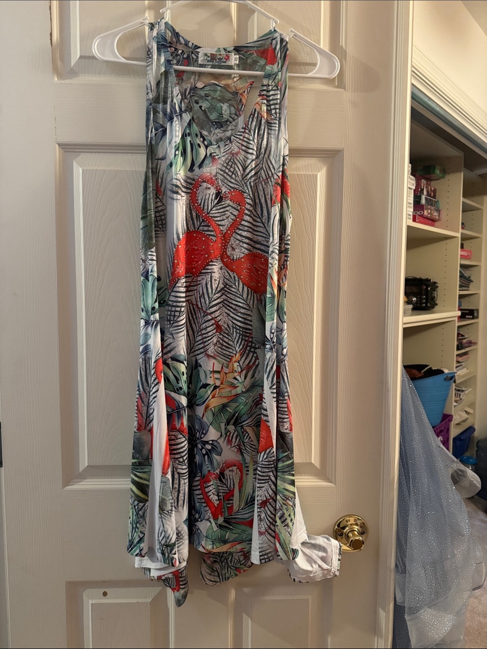 Tropical Flamingo Print Sleeveless Maxi Dress - coral/Green